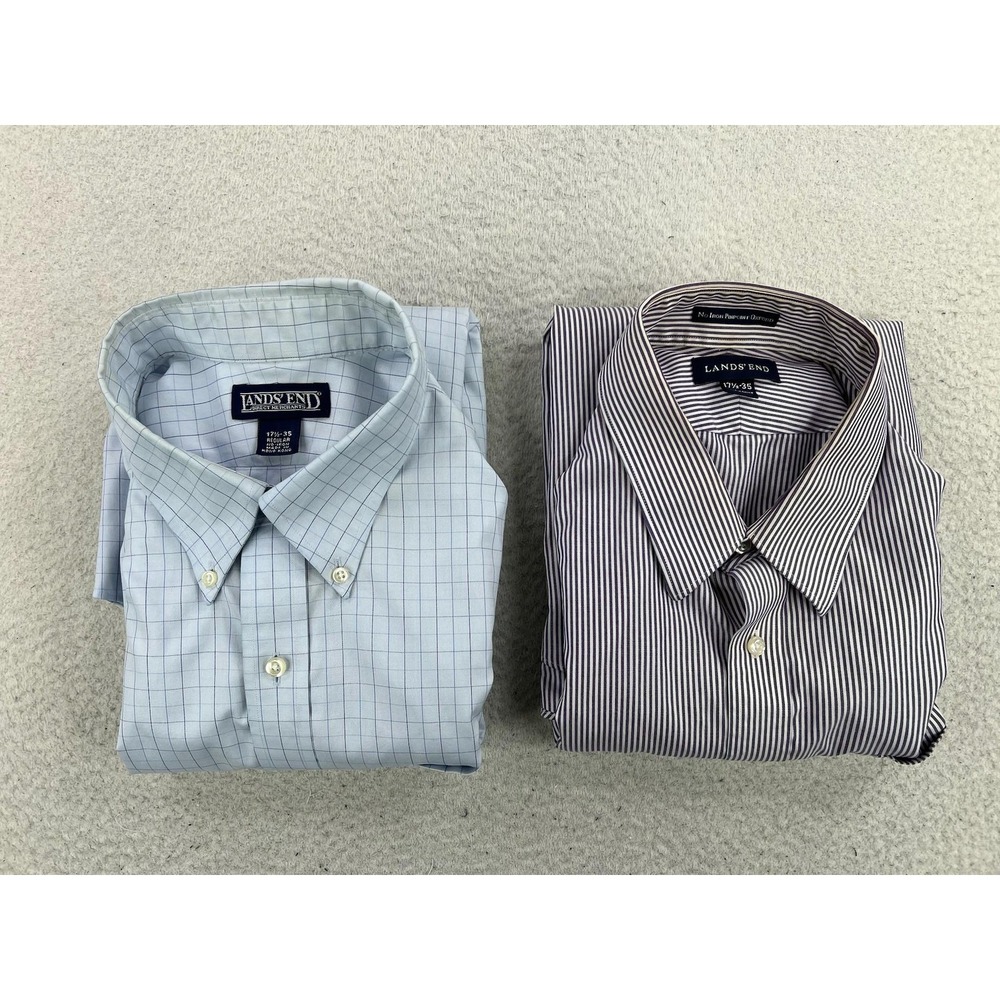 Lands' End Dress Shirts LOT OF 2 Men's 17.5 - 35 Purple Blue Button Up